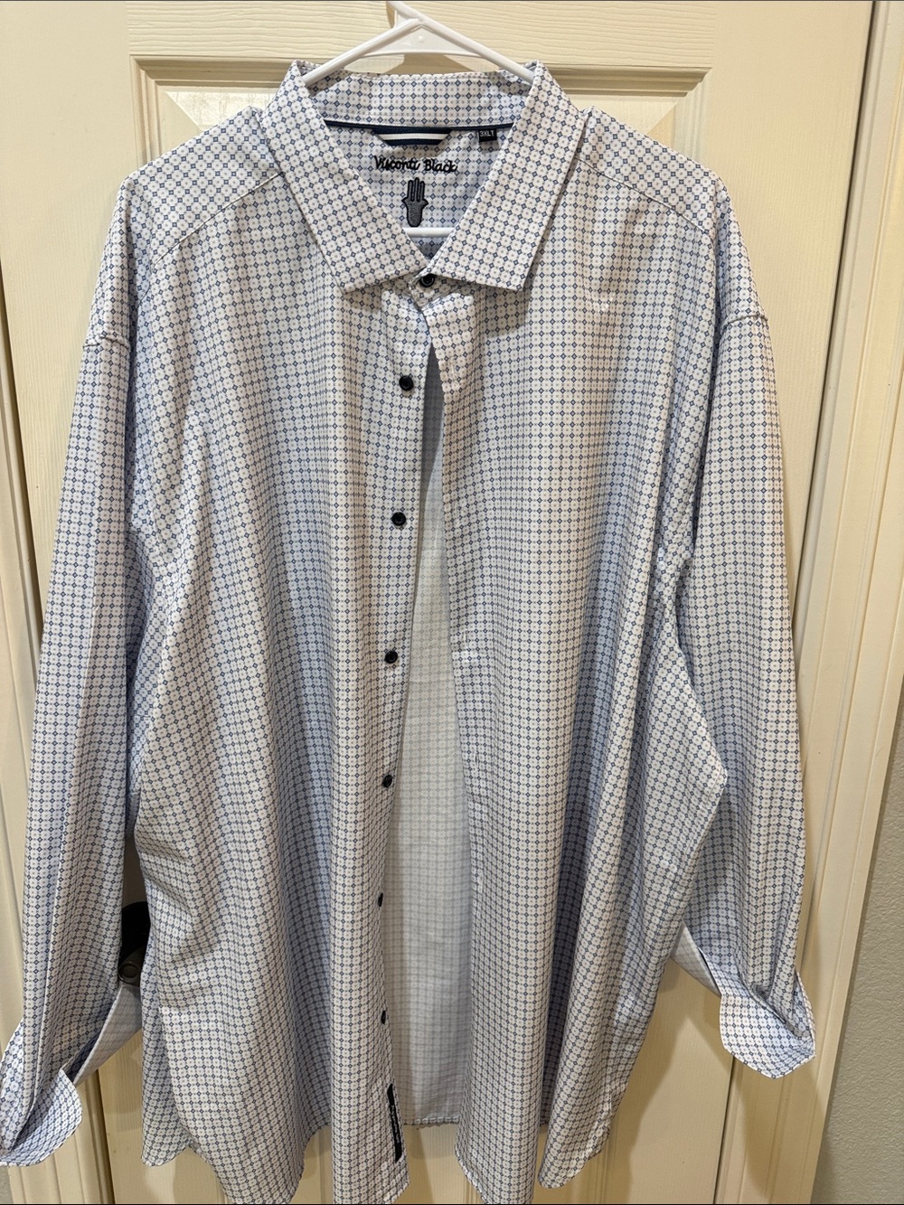 Victor Black Men's Light Blue Micro-Check Dress Shirt